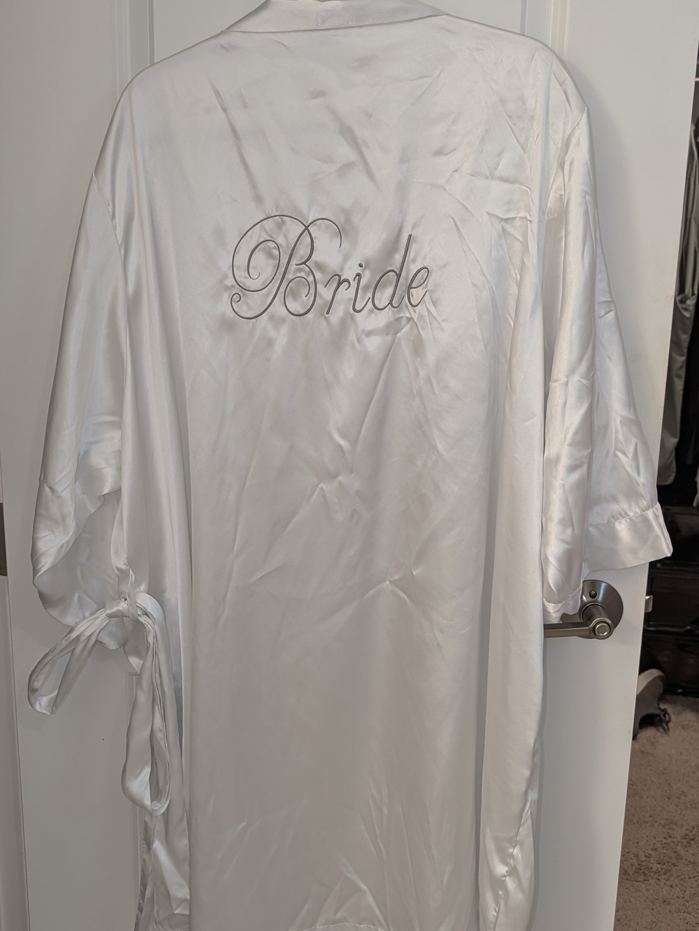 David's Bridal White Satin 'Bride' Embroidered Robe